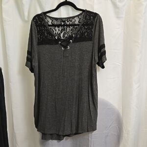 Women's Gray Lace-Up Top